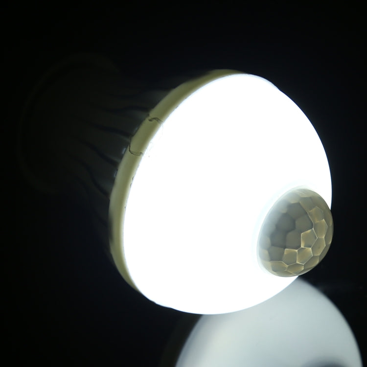 หลอดไฟ LED E27 5W 12 ดวง SMD 5730 300LM พร้อมเซนเซอร์ตรวจจับความเคลื่อนไหวอินฟราเรด ระยะเซนเซอร์: 4-6 เมตร, AC 220V, E27 5W แสงขาว, E27 5W แสงวอร์มไวท์