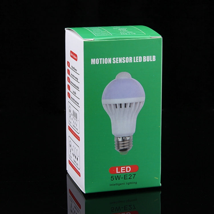 หลอดไฟ LED E27 5W 12 ดวง SMD 5730 300LM พร้อมเซนเซอร์ตรวจจับความเคลื่อนไหวอินฟราเรด ระยะเซนเซอร์: 4-6 เมตร, AC 220V, E27 5W แสงขาว, E27 5W แสงวอร์มไวท์