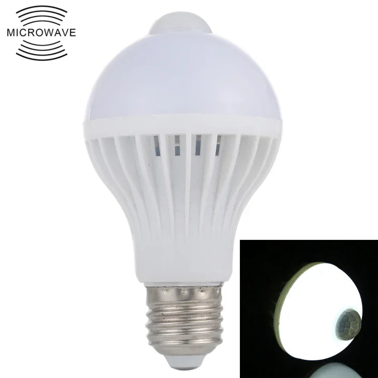 หลอดไฟ LED E27 7W 16 ดวง SMD 5730 450LM พร้อมเซนเซอร์ตรวจจับความเคลื่อนไหวอินฟราเรด ระยะเซนเซอร์: 4-6 เมตร, AC 220V, E27 7W แสงขาว