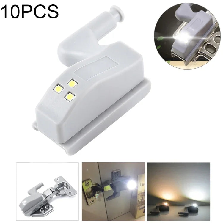 ชุด 10 ชิ้น โคมไฟเซ็นเซอร์บานพับใน 0.3W สากล สำหรับตู้เสื้อผ้า 3 หลอด LED ไฟกลางคืน เปิด/ปิดอัตโนมัติ, 10 ชิ้น ไฟสีขาว, 10 ชิ้น ไฟสีขาวอุ่น