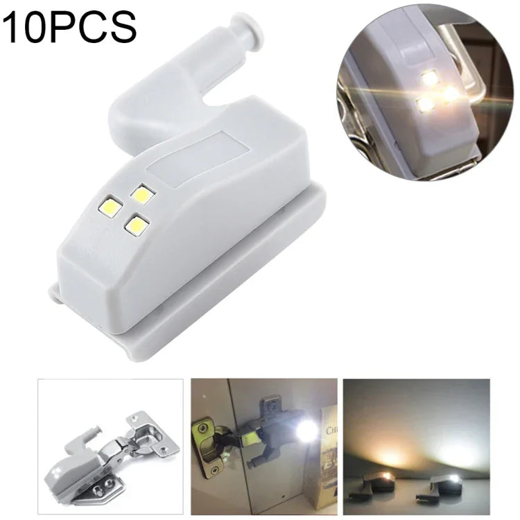 ชุด 10 ชิ้น โคมไฟเซ็นเซอร์บานพับใน 0.3W สากล สำหรับตู้เสื้อผ้า 3 หลอด LED ไฟกลางคืน เปิด/ปิดอัตโนมัติ, 10 ชิ้น ไฟสีขาว, 10 ชิ้น ไฟสีขาวอุ่น
