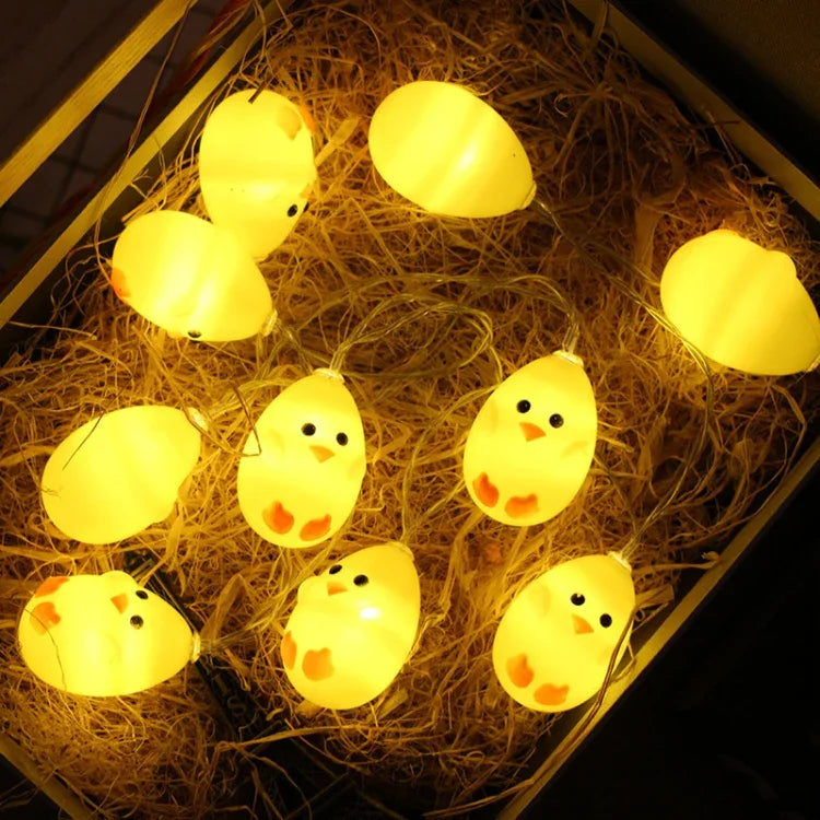 โคมไฟตกแต่งแบตเตอรี่ LED 10 ดวง รูปไก่สีเหลืองน่ารัก ขนาด 1.5 เมตร สำหรับเทศกาลอีสเตอร์ งานเลี้ยงในบ้าน ไก่