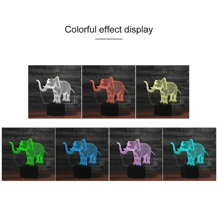 โคมไฟตั้งโต๊ะ 3D รูปช้าง LED สีสันสดใส รุ่นรีโมทคอนโทรล 16 สี