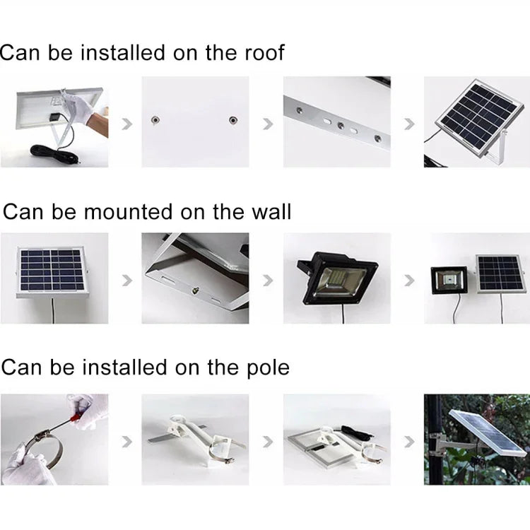 ไฟสปอร์ตไลท์พลังงานแสงอาทิตย์ 30W 170 LEDs กันน้ำ IP67 พร้อมรีโมทคอนโทรล, 30W