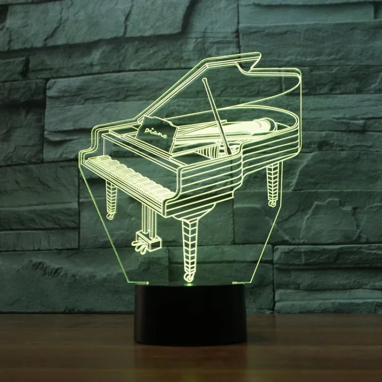 โคมไฟตั้งโต๊ะ 3D รูปเปียโน LED สีสันสดใส รุ่น USB & แบตเตอรี่
