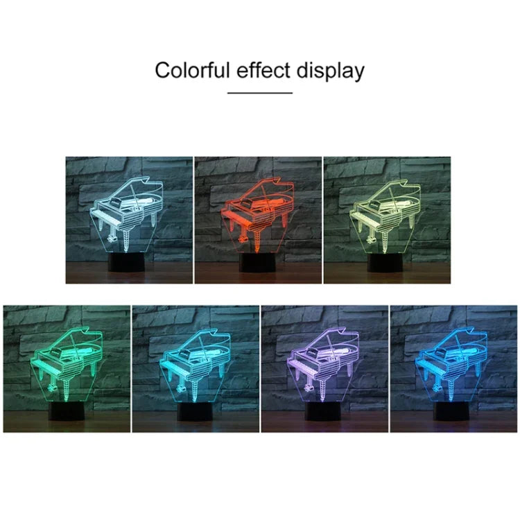 โคมไฟตั้งโต๊ะ 3D รูปเปียโน LED สีสันสดใส รุ่น USB & แบตเตอรี่