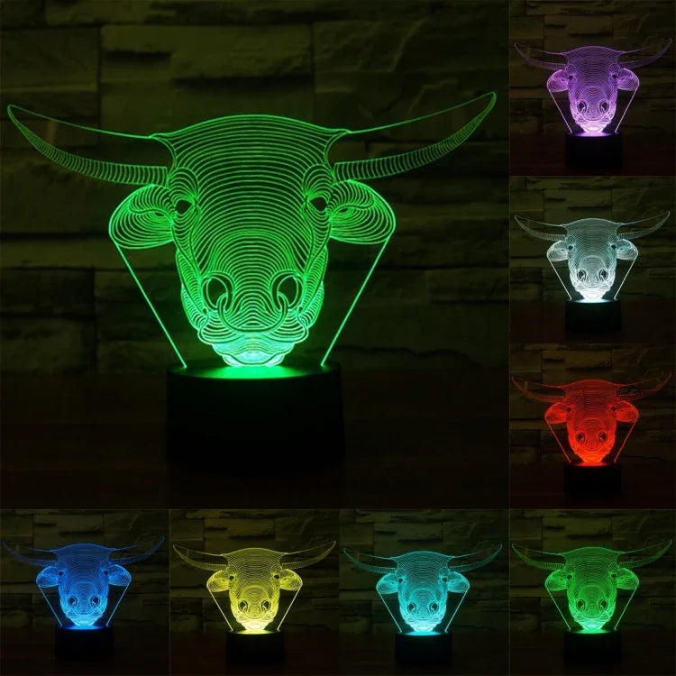 7 Colour Discoloration Creative Visual Stereo Lamp Desk Lamp Night Light, Cow Style
