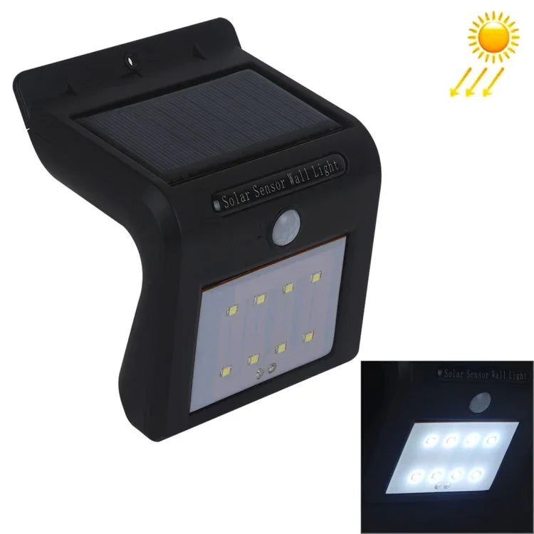 ไฟผนังเซนเซอร์ตรวจจับการเคลื่อนไหวพลังงานแสงอาทิตย์ 8 LEDs พร้อมแผงโซลาร์เซลล์, 8 LEDs แสงขาว