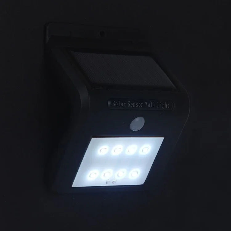 ไฟผนังเซนเซอร์ตรวจจับการเคลื่อนไหวพลังงานแสงอาทิตย์ 8 LEDs พร้อมแผงโซลาร์เซลล์, 8 LEDs แสงขาว