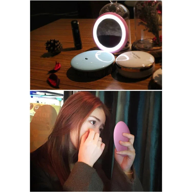 OneFire โคมไฟตั้งโต๊ะรูปโดนัท LED 10 ดวง 1W ชาร์จได้ พร้อมกระจกแต่งหน้า, DC 5V, 1W สีชมพู