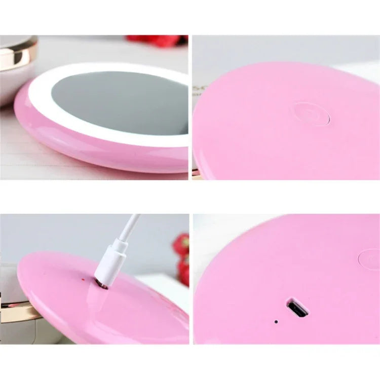 OneFire โคมไฟตั้งโต๊ะรูปโดนัท LED 10 ดวง 1W ชาร์จได้ พร้อมกระจกแต่งหน้า, DC 5V, 1W สีชมพู