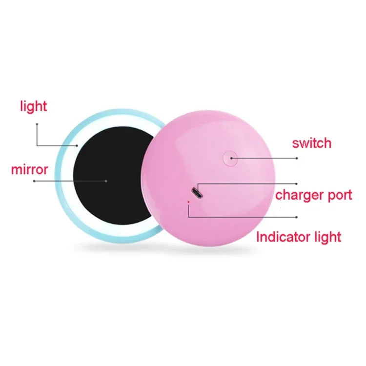 OneFire โคมไฟตั้งโต๊ะรูปโดนัท LED 10 ดวง 1W ชาร์จได้ พร้อมกระจกแต่งหน้า, DC 5V, 1W สีชมพู