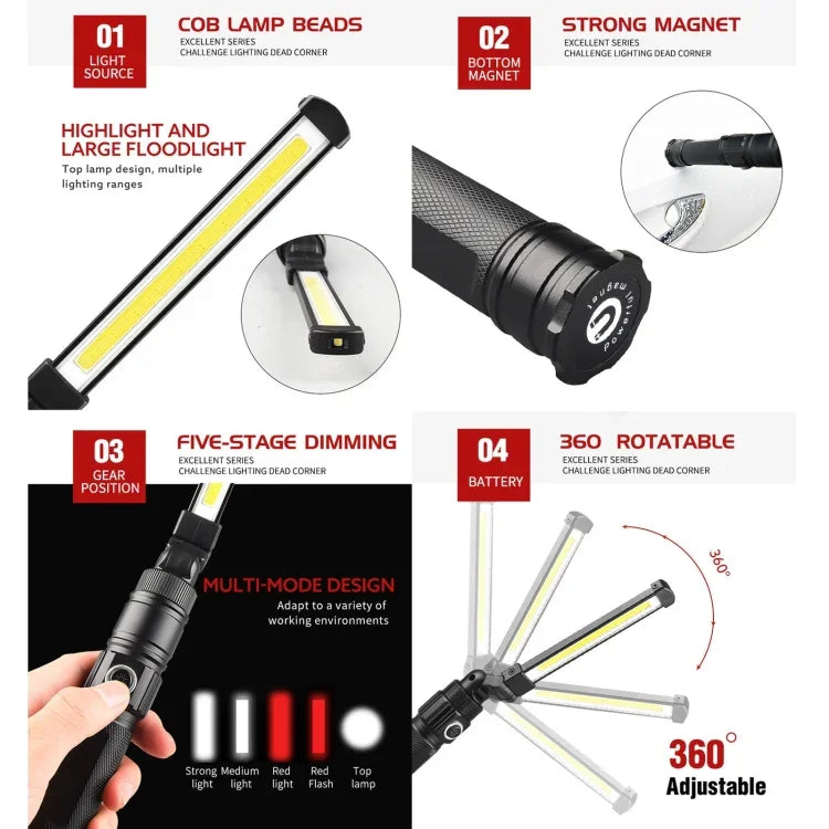 W552 ไฟฉุกเฉินมือถือพับได้ชาร์จไฟผ่าน USB 280LM ขนาด: 13.5 x 3.8 ซม., W552