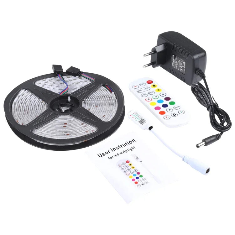 ไฟเส้น LED RGB 5050 SMD 150 LED กันน้ำ IP65 5 เมตร พร้อมรีโมท 24 ปุ่ม, ปลั๊ก EU, 5 เมตร 150 LED IP65