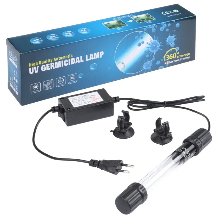 UV-009 หลอดไฟฆ่าเชื้ออัลตราไวโอเลต 9W สำหรับตู้ปลา พร้อมปลั๊ก EU, 9W