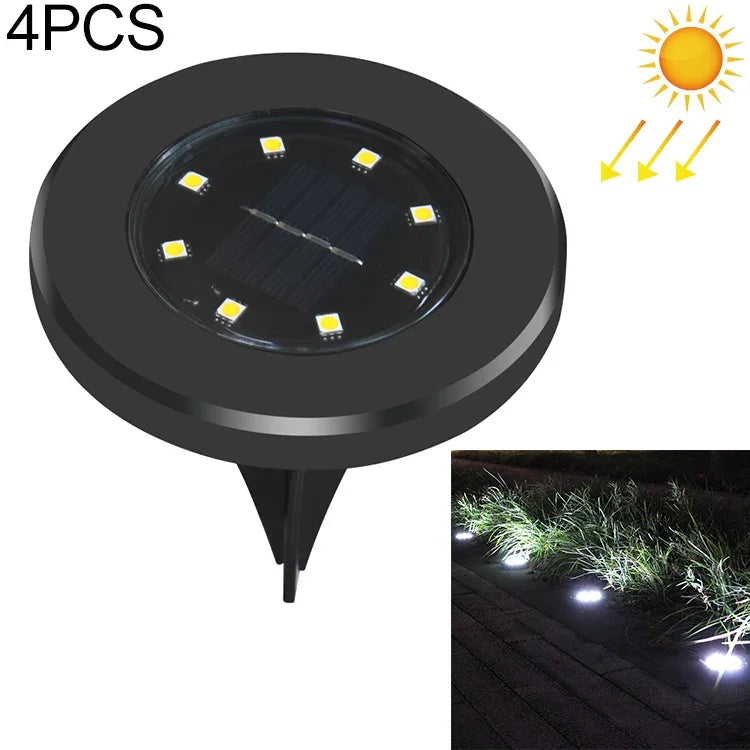 ไฟสวนพลังงานแสงอาทิตย์กันน้ำ IP65 8 หลอด LED 4 ชิ้น โคมไฟฝังดินสำหรับวิลล่า สวน และสนามหญ้า