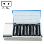 ที่ชาร์จแบตเตอรี่ 4 ช่อง สำหรับแบตเตอรี่ขนาด AA, AAA, C และ D, AC 100-240V, ปลั๊ก EU