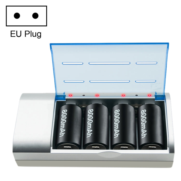 ที่ชาร์จแบตเตอรี่ 4 ช่อง สำหรับแบตเตอรี่ขนาด AA, AAA, C และ D, AC 100-240V, ปลั๊ก EU