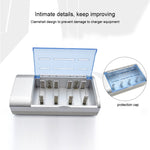 ที่ชาร์จแบตเตอรี่ 4 ช่อง สำหรับแบตเตอรี่ขนาด AA, AAA, C และ D, AC 100-240V, ปลั๊ก US