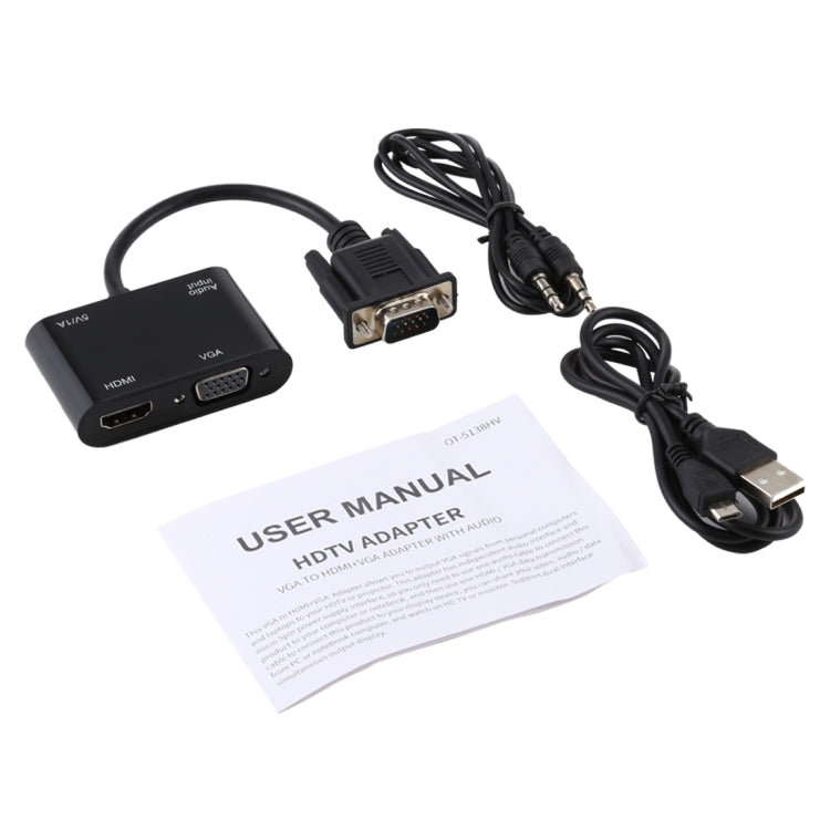 อะแดปเตอร์แปลง VGA เป็น HDMI + VGA 15 พิน พร้อมเสียง 2 in 1