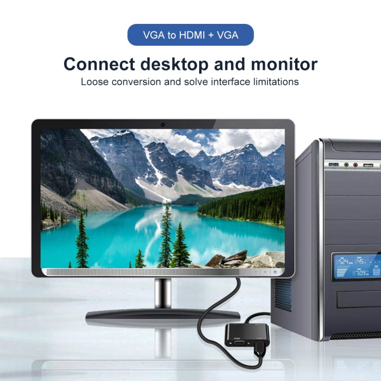อะแดปเตอร์แปลง VGA เป็น HDMI + VGA 15 พิน พร้อมเสียง 2 in 1