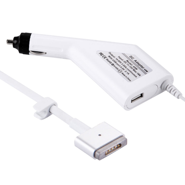 ที่ชาร์จในรถยนต์ MagSafe 2 แบบ 5 ขา T Style 45W 14.85V 3.05A พร้อมพอร์ต USB 1 ช่อง สำหรับ Apple MacBook รุ่น A1466 / A1436 / A1465 / A1435 / MD224 / MD231 / MD761 / MD711, ความยาว 1.7 เมตร, 45W 14.85V 3.05A