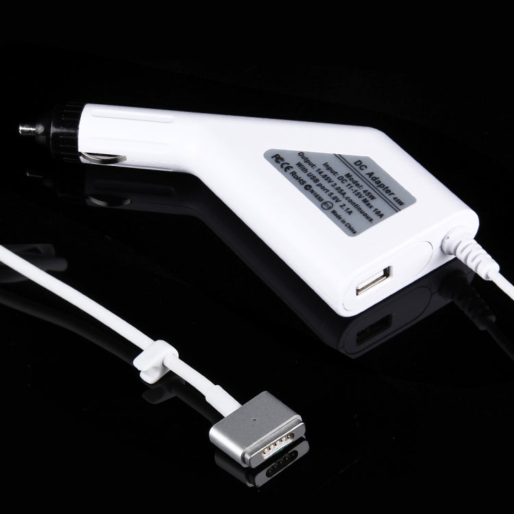ที่ชาร์จในรถยนต์ MagSafe 2 แบบ 5 ขา T Style 45W 14.85V 3.05A พร้อมพอร์ต USB 1 ช่อง สำหรับ Apple MacBook รุ่น A1466 / A1436 / A1465 / A1435 / MD224 / MD231 / MD761 / MD711, ความยาว 1.7 เมตร, 45W 14.85V 3.05A