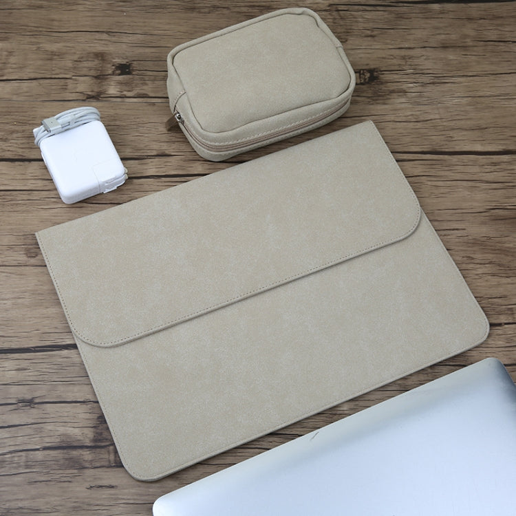 กระเป๋าในหนังด้านแมตต์แนวนอน 2-in-1 พร้อมกระเป๋าใส่สายชาร์จสำหรับ MacBook 12 นิ้ว A1534 (2015 - 2017), MacBook 12 นิ้ว A1534 (2015 - 2017)