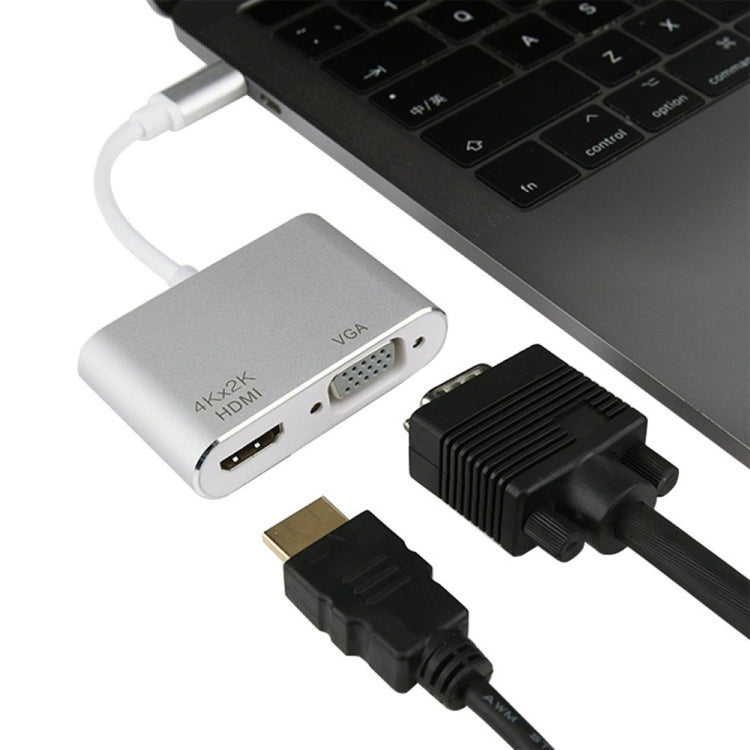 อะแดปเตอร์มัลติฟังก์ชัน 4 in 1 USB / Type-C เป็น 4K HDMI + VGA + USB 3.0 อินเทอร์เฟซ