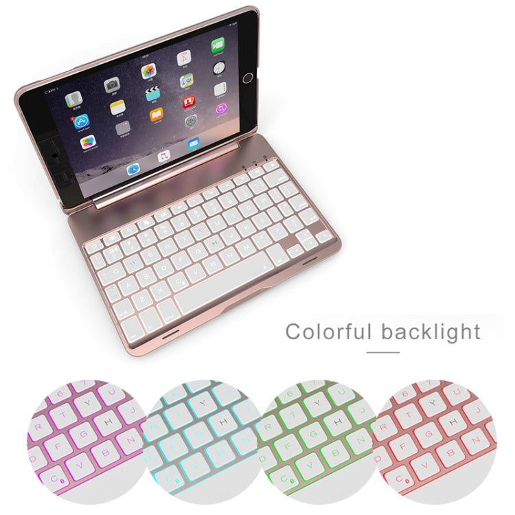 F8SM+ รุ่นแล็ปท็อป เคสแท็บเล็ตคีย์บอร์ดบลูทูธอลูมิเนียมอัลลอยด์ไฟแบ็คไลท์สีสันสดใส สำหรับ iPad mini 4 / mini 5