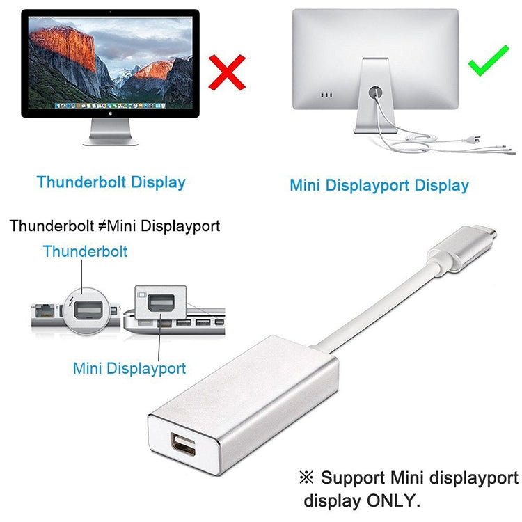 ตัวแปลง USB-C / Type-C 3.1 ตัวผู้เป็น Mini DP ตัวเมีย HD, ความยาว: 12 ซม., สีเงิน, สีทอง