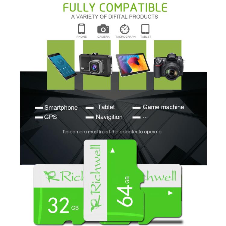 Richwell การ์ดหน่วยความจำ Micro SD (TF) ความเร็วสูง Class 10 ขนาด 32GB, 32GB