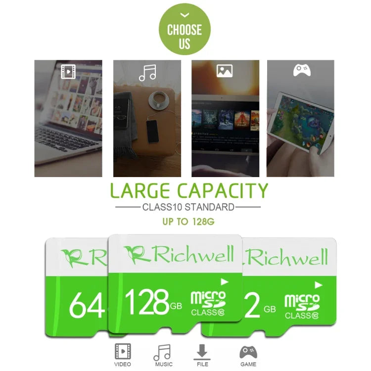 Richwell การ์ดหน่วยความจำ Micro SD(TF) ความเร็วสูง Class 10 ขนาด 16GB, 16GB