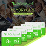 Richwell การ์ดหน่วยความจำ Micro SD (TF) ความเร็วสูง Class 10 ขนาด 8GB, 8GB