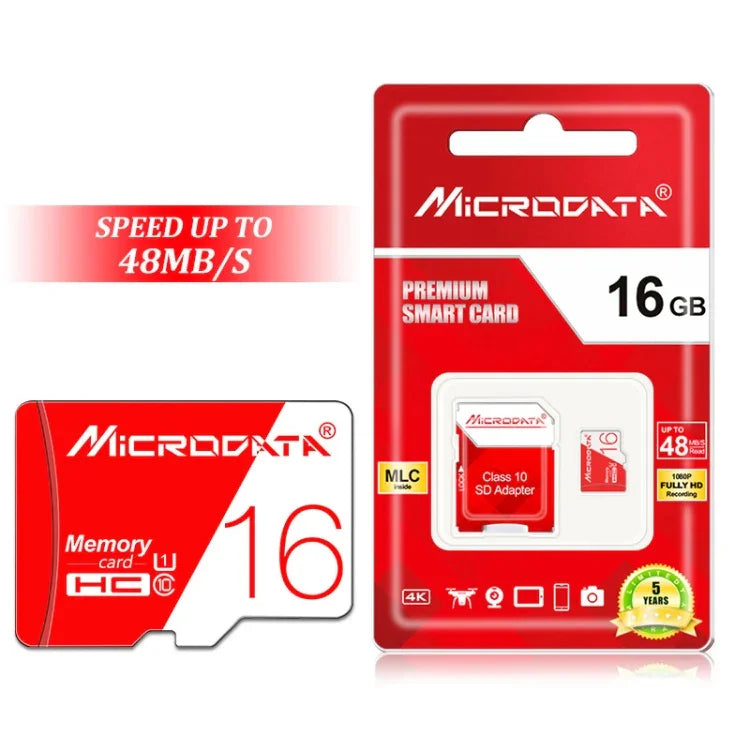 การ์ดความจำ MICRODATA 16GB ความเร็วสูง U1 สีแดงและขาว TF (Micro SD), 16GB