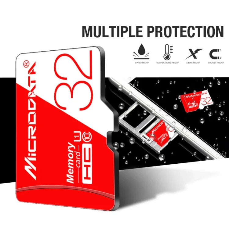 การ์ดหน่วยความจำ TF (Micro SD) ความเร็วสูง U1 สีแดงและขาว MICRODATA 32GB