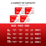 การ์ดหน่วยความจำ TF (Micro SD) ความเร็วสูง U1 สีแดงและขาว MICRODATA 32GB