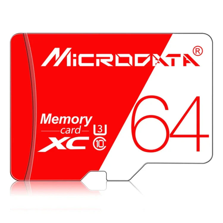 การ์ดหน่วยความจำ TF (Micro SD) ความเร็วสูง U3 สีแดงและขาว MICRODATA 64GB