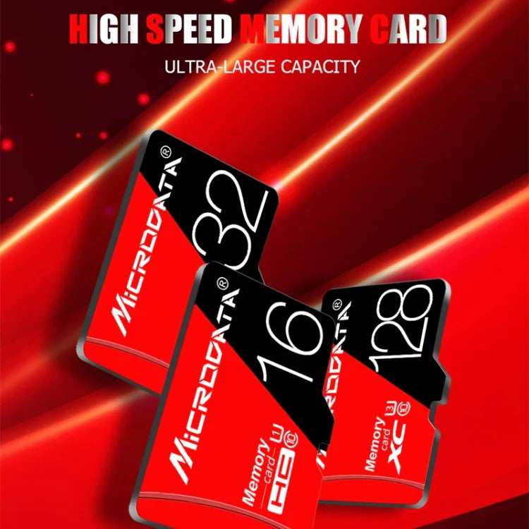 การ์ดหน่วยความจำ TF (Micro SD) ความเร็วสูง U1 สีแดงและดำ MICRODATA 16GB