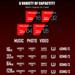 การ์ดหน่วยความจำ TF (Micro SD) ความเร็วสูง U1 สีแดงและดำ MICRODATA 16GB
