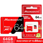 การ์ดหน่วยความจำ TF (Micro SD) ความเร็วสูง U3 สีแดงและดำ MICRODATA 64GB