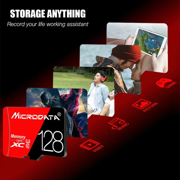 การ์ดหน่วยความจำ TF (Micro SD) ความเร็วสูง U3 สีแดงและดำ MICRODATA 64GB