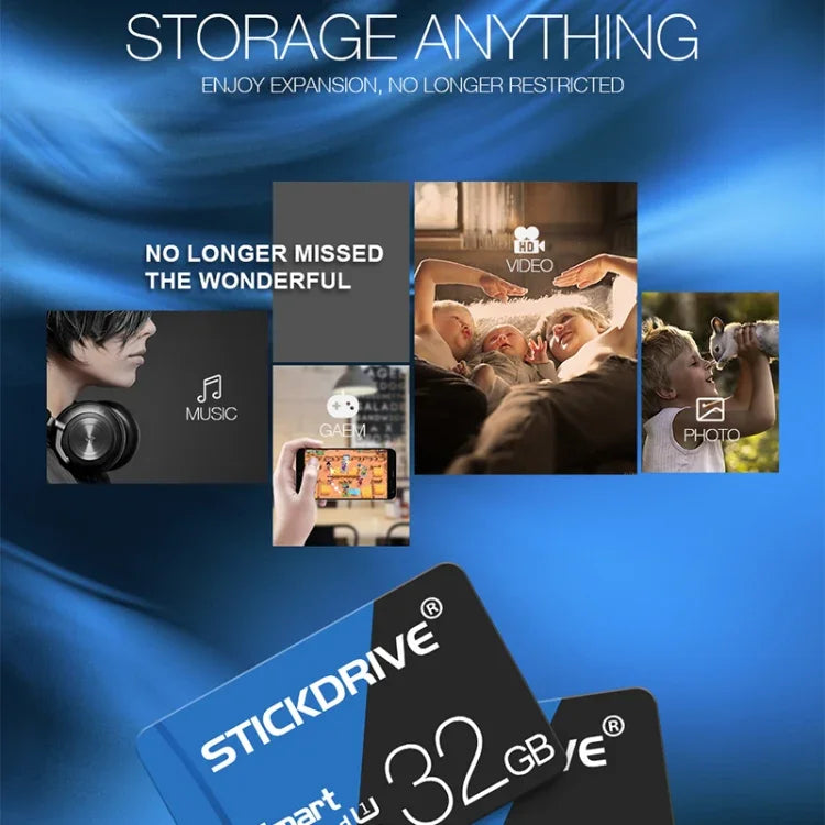 การ์ดหน่วยความจำ TF (Micro SD) ความเร็วสูง U1 สีน้ำเงินและดำ STICKDRIVE 32GB