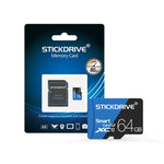 การ์ดหน่วยความจำ TF (Micro SD) ความเร็วสูง U3 สีน้ำเงินและดำ STICKDRIVE 64GB