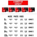 การ์ดหน่วยความจำ TF (Micro SD) U3 สีแดงและดำ MICRODATA 64GB