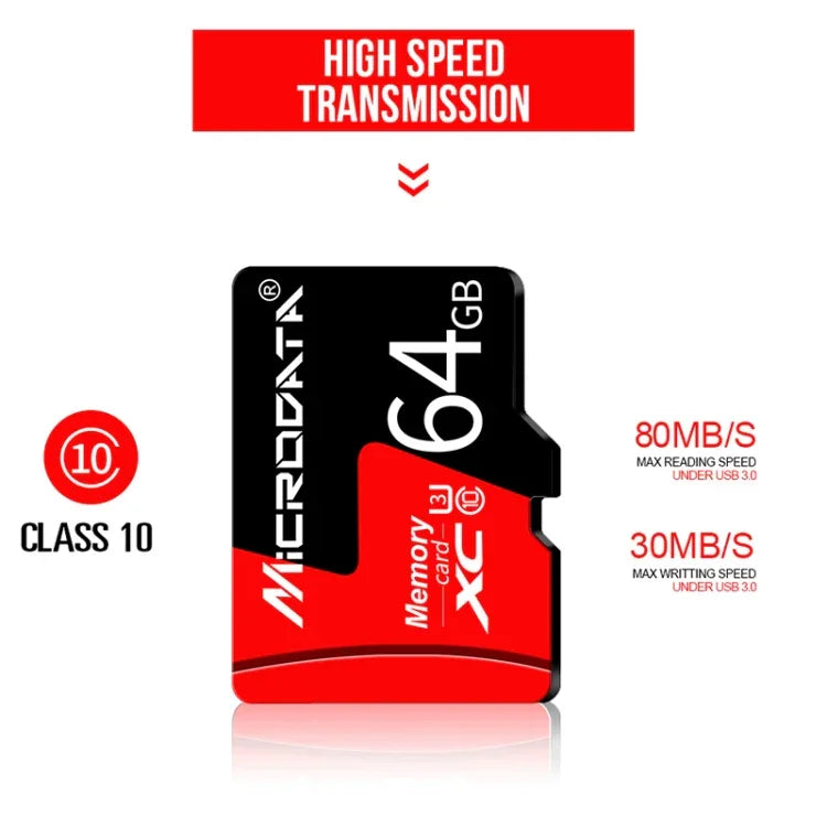 การ์ดหน่วยความจำ TF (Micro SD) U3 สีแดงและดำ MICRODATA 64GB