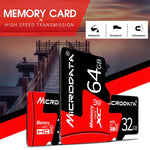 การ์ดหน่วยความจำ TF (Micro SD) U3 สีแดงและดำ MICRODATA 64GB