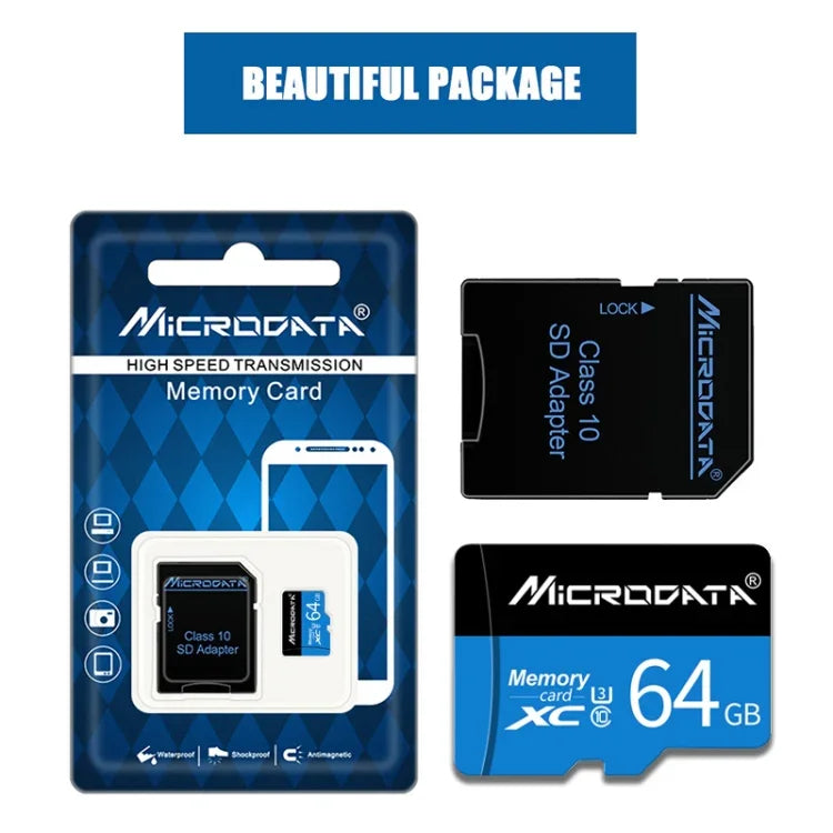MICRODATA การ์ดหน่วยความจำ TF (Micro SD) 64GB U3 สีน้ำเงินและดำ, 64GB