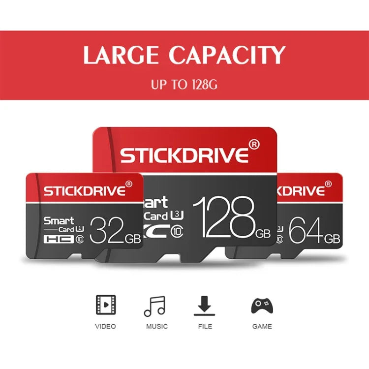 STICKDRIVE การ์ดหน่วยความจำ TF(Micro SD) 64GB U3 สีขาวเส้นแดงและดำ, 64GB