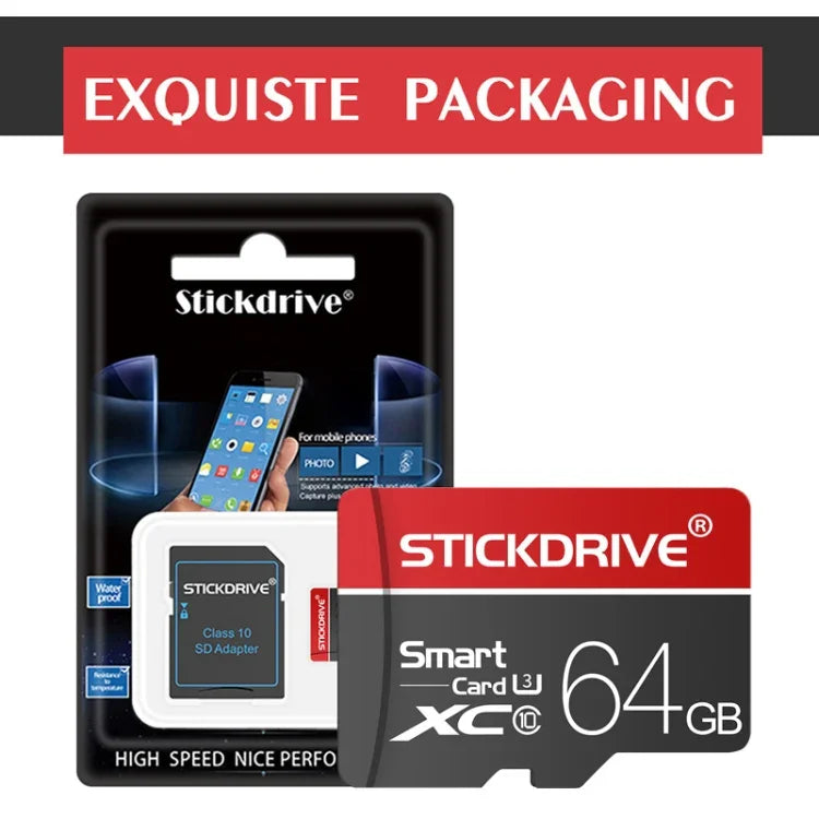 STICKDRIVE การ์ดหน่วยความจำ TF(Micro SD) 64GB U3 สีขาวเส้นแดงและดำ, 64GB